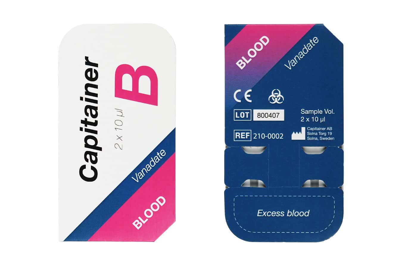 Lid and back of Capitainer®B Vanadate card Enables accurate PEth analysis.